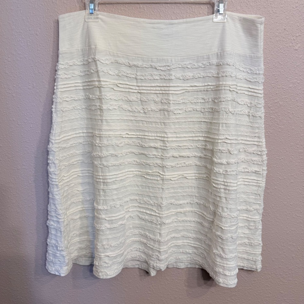 Whitewash Cream Cotton Ruffle Tiered Midi Skirt Womens Size M Textured Boho